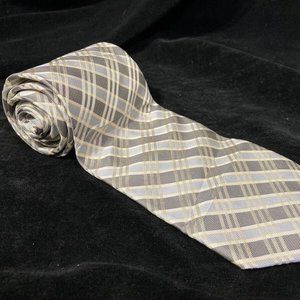 Hart Schaffner Marx Silk Tie Plaid Silver & Gray Reg Length & Width